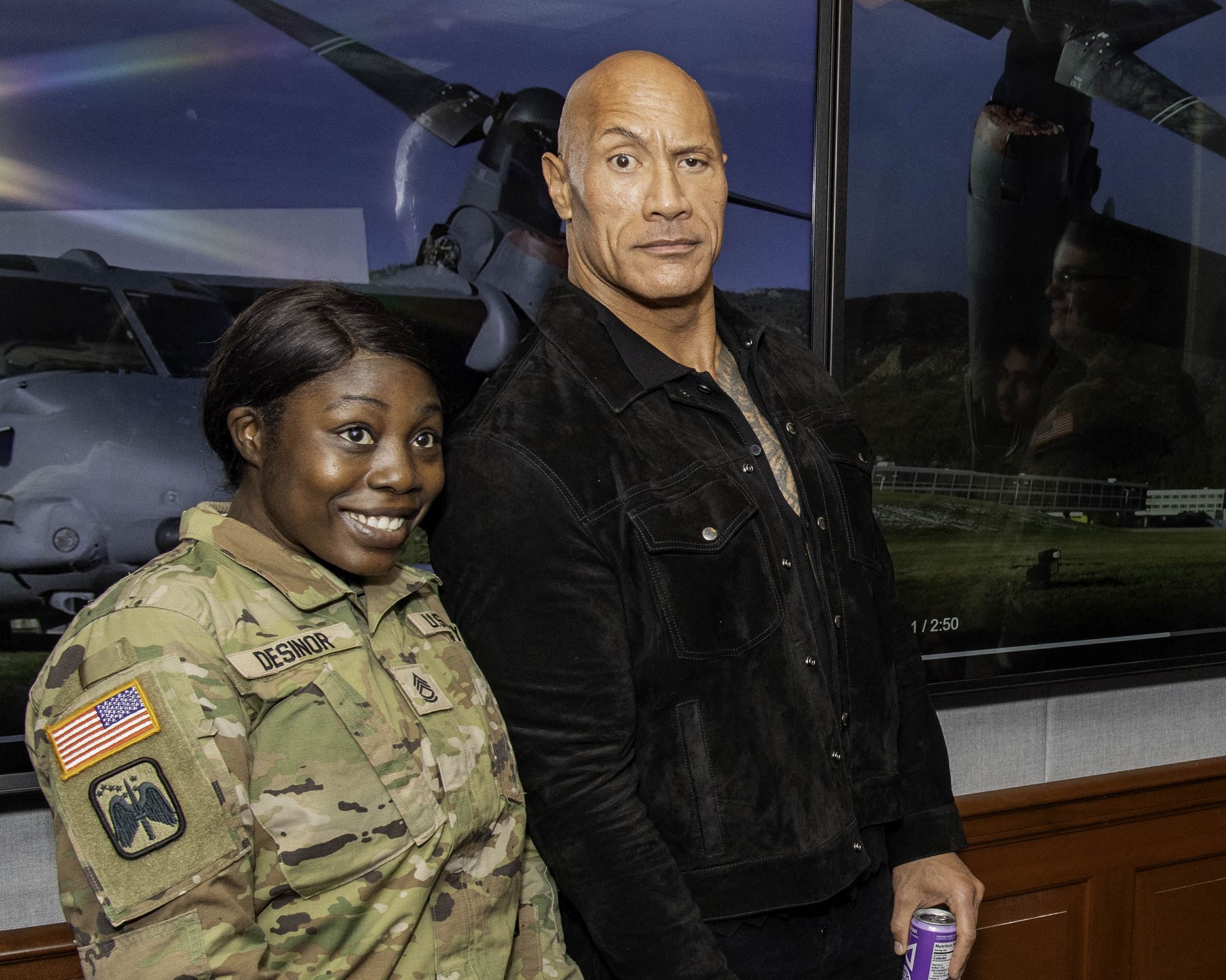 *MANDATORY BYLINE - MUST CREDIT: U.S. Army/Sgt. Deonte Rowell/Mega, Dwayne “The Rock” Johnson meets with U.S. Army members and Department of Defense staff during a visit to The Pentagon in Arlington, Virginia, on Wednesday (November 15)., *The appearance of U.S. Department of Defense (DoD) visual information does not imply or constitute DoD endorsement.*, *MANDATORY BYLINE - TO USE, MUST CREDIT: U.S. Army/Sgt. Deonte Rowell/Mega.
15 Nov 2023
S. Army members and Department of Defense staff during a visit to The Pentagon in Arlington, Virginia, on Wednesday (November 15). *MANDATORY BYLINE - MUST CREDIT: U.S. Army/Sgt. Deonte Rowell/Mega.,Image: 822458402, License: Rights-managed, Restrictions: World Rights, Model Release: no, Pictured: Dwayne “The Rock” Johnson meets with U, Credit line: U.S. Army/Sgt. Deonte Rowell / MEGA / The Mega Agency / Profimedia