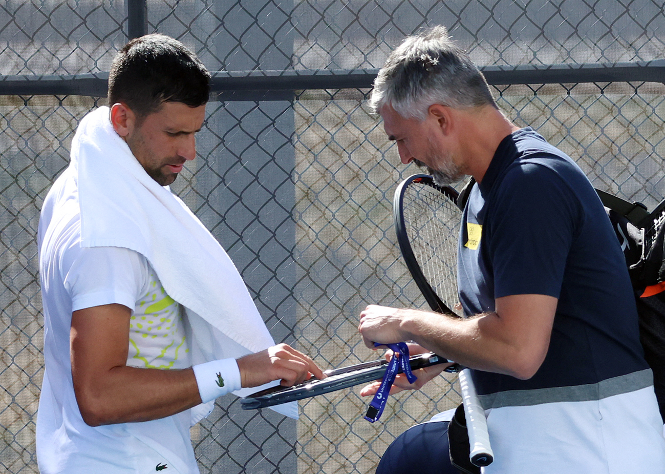 Novak Djokovic has a light training session in front of fans ahead at the RAC Arena in Perth, Western Australia.
31 Dec 2023,Image: 833423628, License: Rights-managed, Restrictions: World Rights, Model Release: no, Pictured: Novak Djokovic and Goran Ivanisevic, Credit line: FAMO/MEGA / The Mega Agency / Profimedia