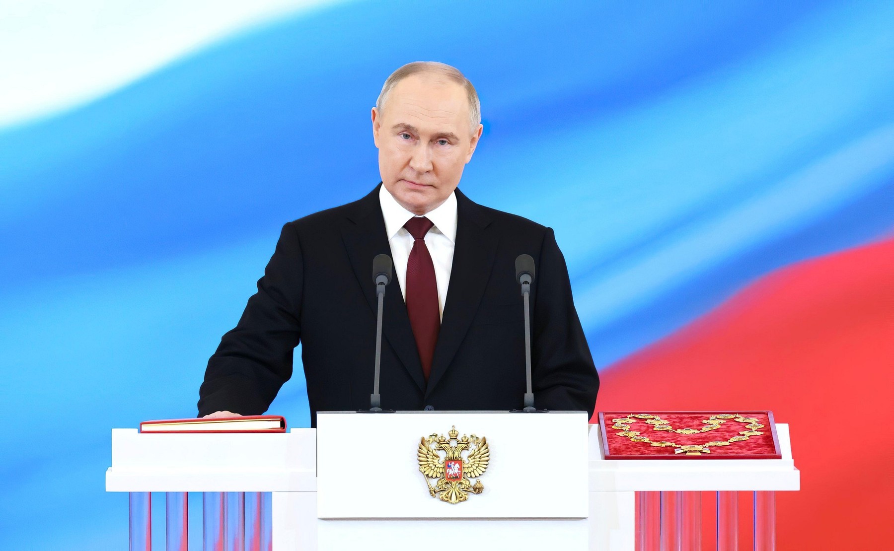 During Putin's initial presidential tenure, the Russian economy grew on average by seven percent per year, driven by economic reforms and a fivefold increase in the price of oil and gas.[9][10] Additionally, Putin led Russia in a conflict against Chechen separatists, reestablishing federal control over the region.While serving as prime minister under Medvedev, he oversaw a military conflict with Georgia and enacted military and police reforms. In his third presidential term, Russia annexed Crimea and supported a war in eastern Ukraine through several military incursions, resulting in international sanctions and a financial crisis in Russia. He also ordered a military intervention in Syria to support his ally Bashar al-Assad during the Syrian civil war, ultimately securing permanent naval bases in the Eastern Mediterranean.

In February 2022, during his fourth presidential term, Putin launched a full-scale invasion of Ukraine, which prompted international condemnation and led to expanded sanctions. In September 2022, he announced a partial mobilization and forcibly annexed four Ukrainian oblasts into Russia. In March 2023, the International Criminal Court issued an arrest warrant for Putin for war crimes[16] related to his alleged criminal responsibility for illegal child abductions during the war.[17] In April 2021, after a referendum, he signed into law constitutional amendments that included one allowing him to run for reelection twice more, potentially extending his presidency to 2036.[18][19] In June 2023, he survived the Wagner Group rebellion. In March 2024, he was reelected for another term.

Under Putin's rule, the Russian political system has been transformed into an authoritarian dictatorship.[20][21][22] His rule has been marked by endemic corruption and widespread human rights violations, including the imprisonment and suppression of political opponents.,Image: 871096814, License: Royalty-free, Restrictions: , Model Release: no, Credit line: American Photo Archive / Alamy / Alamy / Profimedia