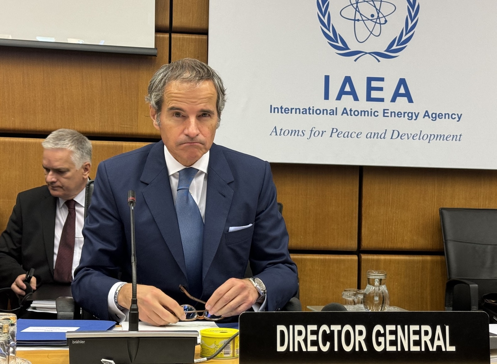 VIENNA, AUSTRIA - JUNE 03: International Atomic Energy Agency (IAEA) Director General Rafael Mariano Grossi speaks during the International Atomic Energy Agency's Board of Governors meeting at the agency's headquarters in Vienna, Austria on June 3, 2024. IAEC met to discuss current issues regarding Iran's nuclear activities and the Zaporizhzhya Nuclear Power Plant in Ukraine. Askin Kiyagan / Anadolu/ABACAPRESS.COM