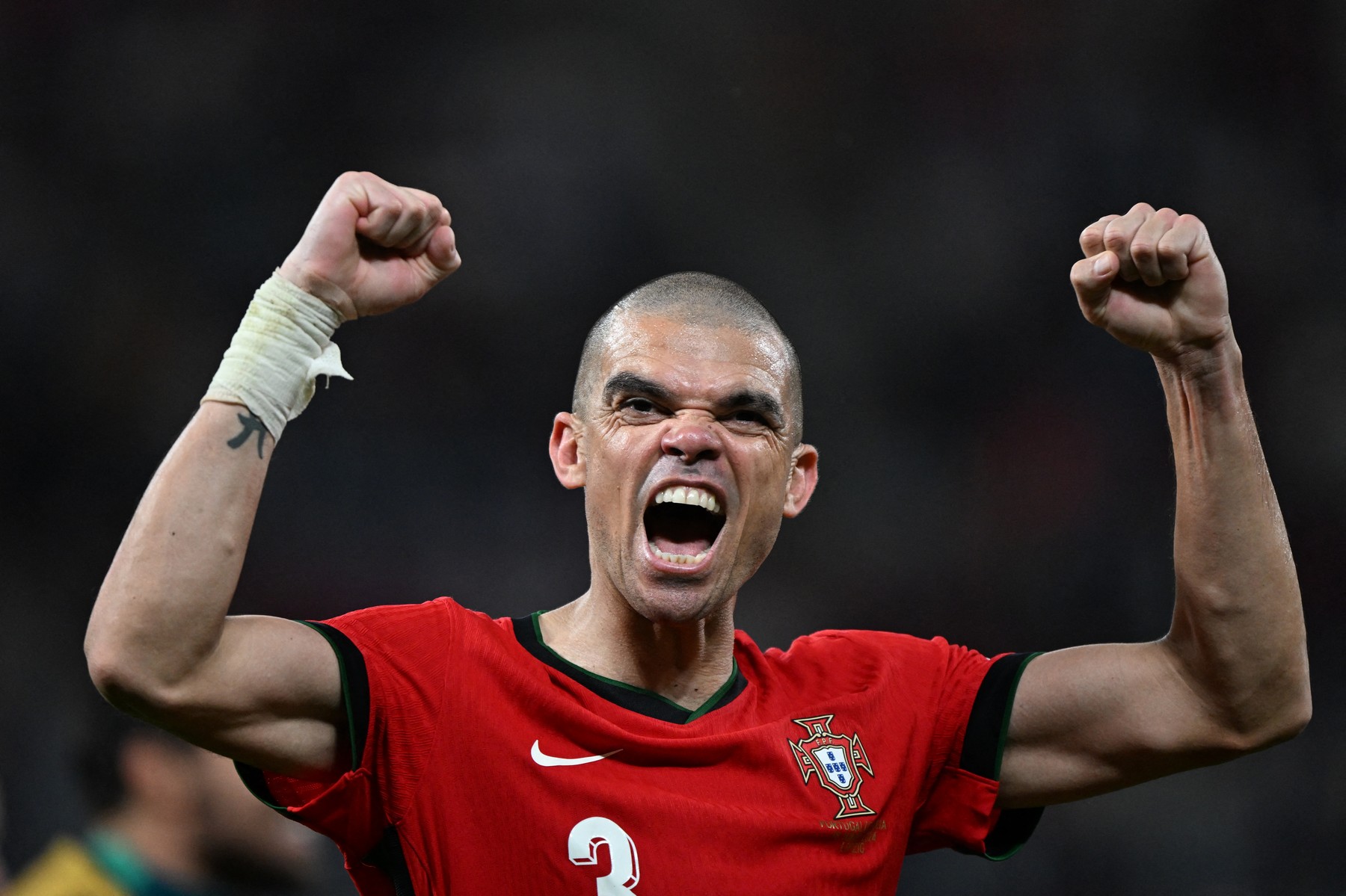 Portugal's defender #03 Pepe celebrates on the pitch after the UEFA Euro 2024 Group F football match between Portugal and the Czech Republic at the Leipzig Stadium in Leipzig on June 18, 2024.,Image: 882762686, License: Rights-managed, Restrictions: , Model Release: no, Credit line: PATRICIA DE MELO MOREIRA / AFP / Profimedia