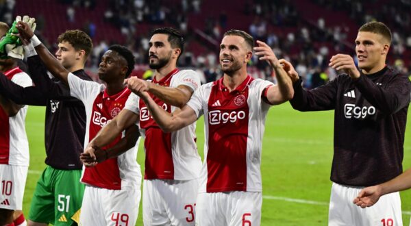 7/25/2024 - AMSTERDAM - (l-r) Jaydon Banel of Ajax, Jordan Henderson of Ajax, Jakov Medic of Ajax after the UEFA Europa League 2nd preliminary round match between Ajax Amsterdam and FK Vojvodina at the Johan Cruijff ArenA on July 25, 2024 in Amsterdam, Netherlands. ANP OLAF KRAAK /ANP/Sipa USA,Image: 892425350, License: Rights-managed, Restrictions: *** World Rights Except Belgium, France, Germany, The Netherlands, and the UK ***  BELOUT DEUOUT FRAOUT GBROUT NLDOUT, Model Release: no, Credit line: ANP / ddp USA / Profimedia