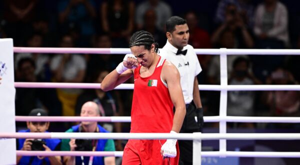 VILLEPINTE, FRANCE - AUGUST 3: Imane Khelif (red) of Team Algeria competes against Anna Luca Hamori (blue) of Team Hungary in the women's 66kg quarter-final boxing match during the Paris 2024 Olympic Games at the North Paris Arena, in Villepinte, France on August 3, 2024. Khelif wins the match and advanced to semi-finals. Mehmet Murat Onel / Anadolu/ABACAPRESS.COM,Image: 895662721, License: Rights-managed, Restrictions: , Model Release: no, Credit line: AA/ABACA / Abaca Press / Profimedia