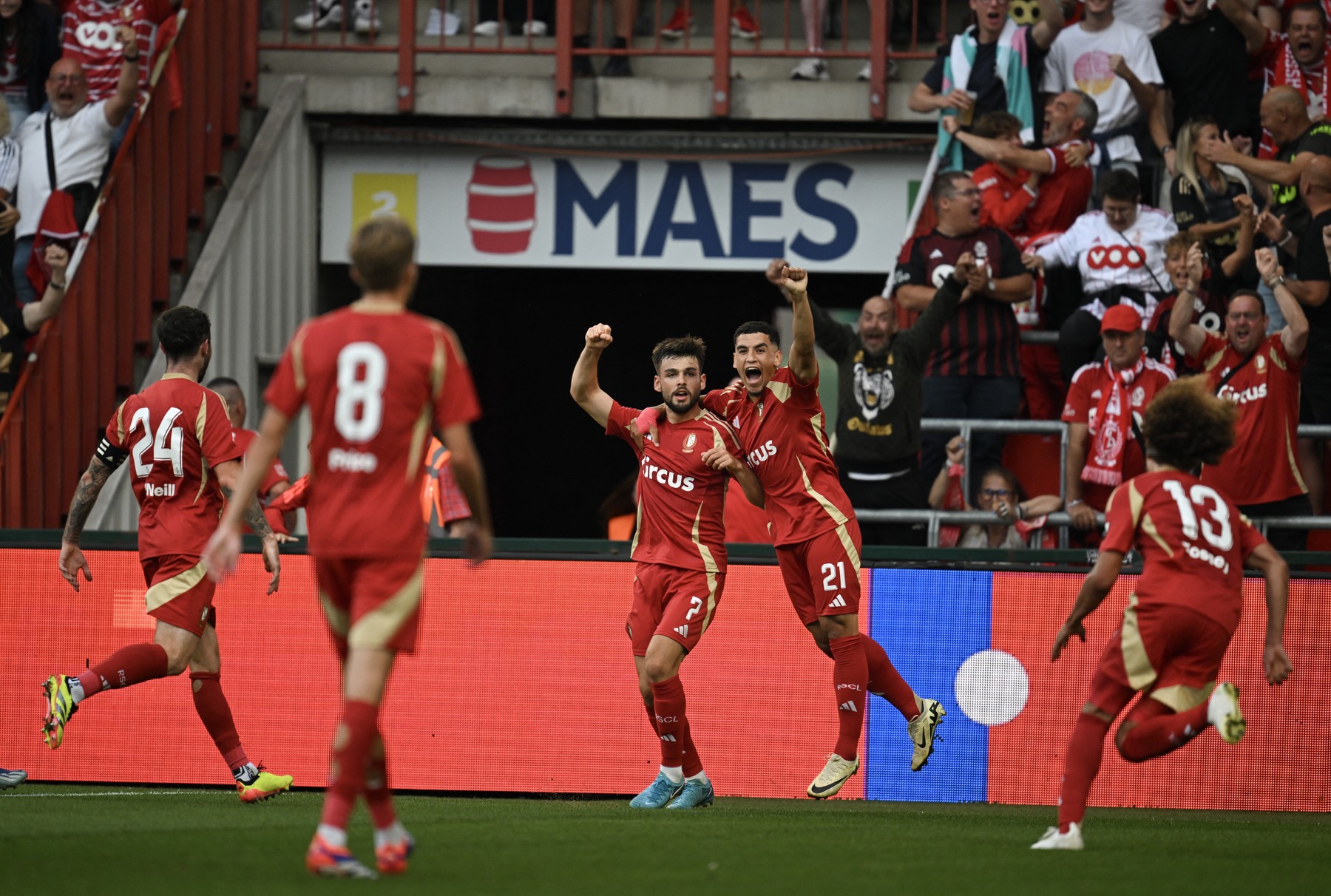 Standard's Marko Bulat celebrates after scoring during a soccer match between Standard de Liege and Club Brugge, Sunday 04 August 2024 in Liege, on day 2 of the 2024-2025 season of the 'Jupiler Pro League' first division of the Belgian championship. BELGA PHOTO JOHN THYS,Image: 895947075, License: Rights-managed, Restrictions: , Model Release: no, Credit line: JOHN THYS / AFP / Profimedia