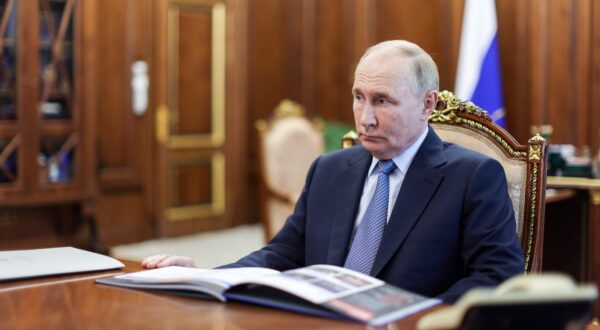 RUSSIA, MOSCOW - AUGUST 6, 2024: Russia's President Vladimir Putin during a meeting with Murmansk Region Governor Andrei Chibis at the Moscow Kremlin. Gavriil Grigorov/Russian Presidential Press and Information Office/TASS