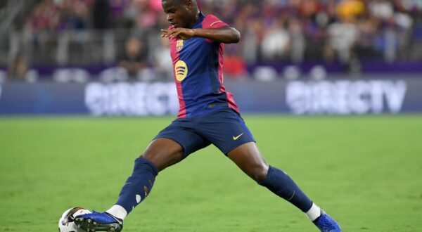 BALTIMORE, MD - AUGUST 06: Barcelona midfielder Mikayil Faye (25) dribbles during the Barcelona versus AC Milan 2024 Soccer Champions Tour match on August 6, 2024 at M&T Bank Stadium in Baltimore, MD.,Image: 896877170, License: Rights-managed, Restrictions: FOR EDITORIAL USE ONLY. Icon Sportswire (A Division of XML Team Solutions) reserves the right to pursue unauthorized users of this image. If you violate our intellectual property you may be liable for: actual damages, loss of income, and profits you derive from the use of this image, and, where appropriate, the costs of collection and/or statutory damages up to $150,000 (USD)., Model Release: no, Credit line: Randy Litzinger/Icon Sportswire / Newscom / Profimedia