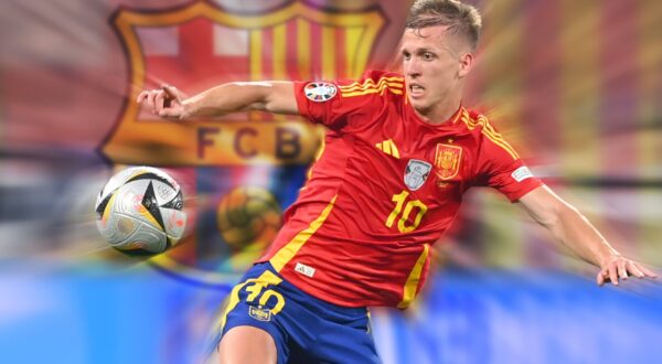 FOTOMONTAGE: Dani OLMO wechselt zum FC Barcelona, Barca Dani OLMO ESP, Aktion,Einzelbild,angeschnittenes Einzelmotiv,Halbfigur,halbe Figur. Halbfinale Spanien ESP - Frankreich FRA 2-1 am 09.07.2024, Fussball Arena Muenchen. Fussball UEFA EURO, EM, Europameisterschaft,Fussball 2024 GERMANY vom 14.06.2024 - 14.07.2024. Ă‚ *** FOTOMONTAGE Dani OLMO changes to FC Barcelona Dani OLMO ESP , action,single picture,cropped single motif,half figure,half figure semi-final Spain ESP France FRA 2 1 on 09 07 2024, Football Arena Munich Football UEFA EURO 2024 GERMANY from 14 06 2024 14 07 2024 Ă‚,Image: 897352938, License: Rights-managed, Restrictions: , Model Release: no, Credit line: Frank Hoermann/SVEN SIMON / imago sportfotodienst / Profimedia