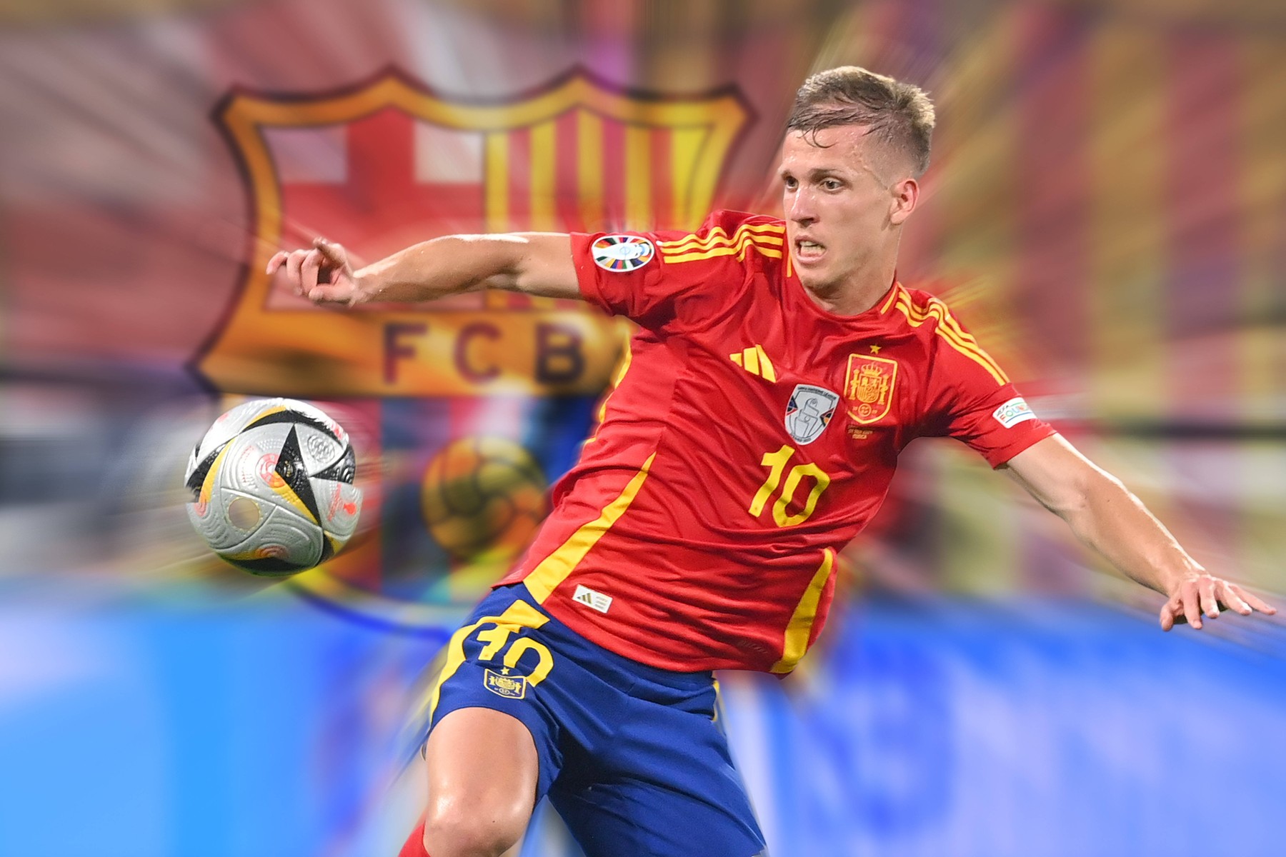 FOTOMONTAGE: Dani OLMO wechselt zum FC Barcelona, Barca Dani OLMO ESP, Aktion,Einzelbild,angeschnittenes Einzelmotiv,Halbfigur,halbe Figur. Halbfinale Spanien ESP - Frankreich FRA 2-1 am 09.07.2024, Fussball Arena Muenchen. Fussball UEFA EURO, EM, Europameisterschaft,Fussball 2024 GERMANY vom 14.06.2024 - 14.07.2024. Ă‚ *** FOTOMONTAGE Dani OLMO changes to FC Barcelona Dani OLMO ESP , action,single picture,cropped single motif,half figure,half figure semi-final Spain ESP France FRA 2 1 on 09 07 2024, Football Arena Munich Football UEFA EURO 2024 GERMANY from 14 06 2024 14 07 2024 Ă‚,Image: 897352938, License: Rights-managed, Restrictions: , Model Release: no, Credit line: Frank Hoermann/SVEN SIMON / imago sportfotodienst / Profimedia