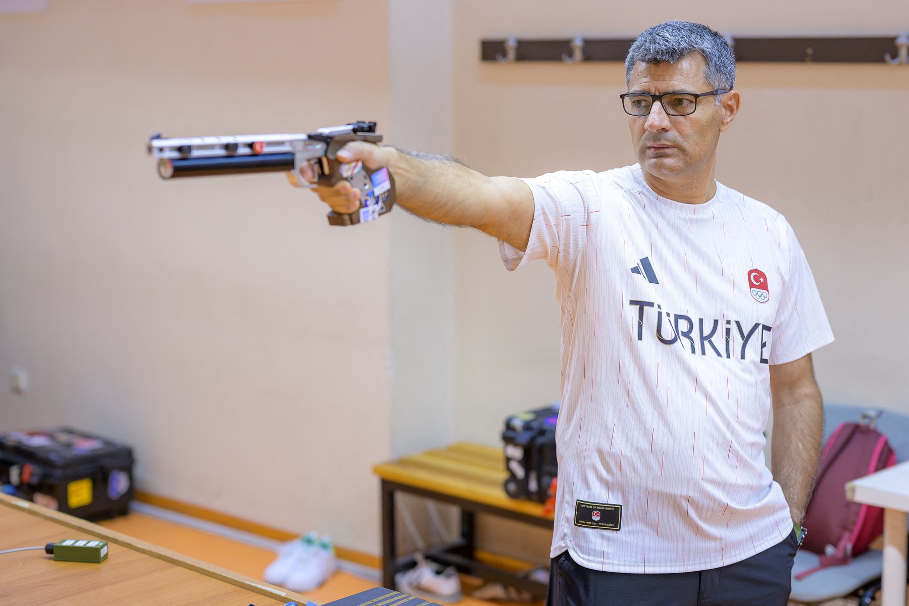 Olympic silver medalist shooter Yusuf Dikec who shoots in the mixed team 10-metre air pistol category in the 2024 Paris Olympic Games and won the silver medal poses for a photograph, in Ankara on August 9, 2024.,Image: 897357080, License: Rights-managed, Restrictions: TO GO WITH AFP STORY BY BURCİN GERCEK, Model Release: no, Credit line: Yasin AKGUL / AFP / Profimedia