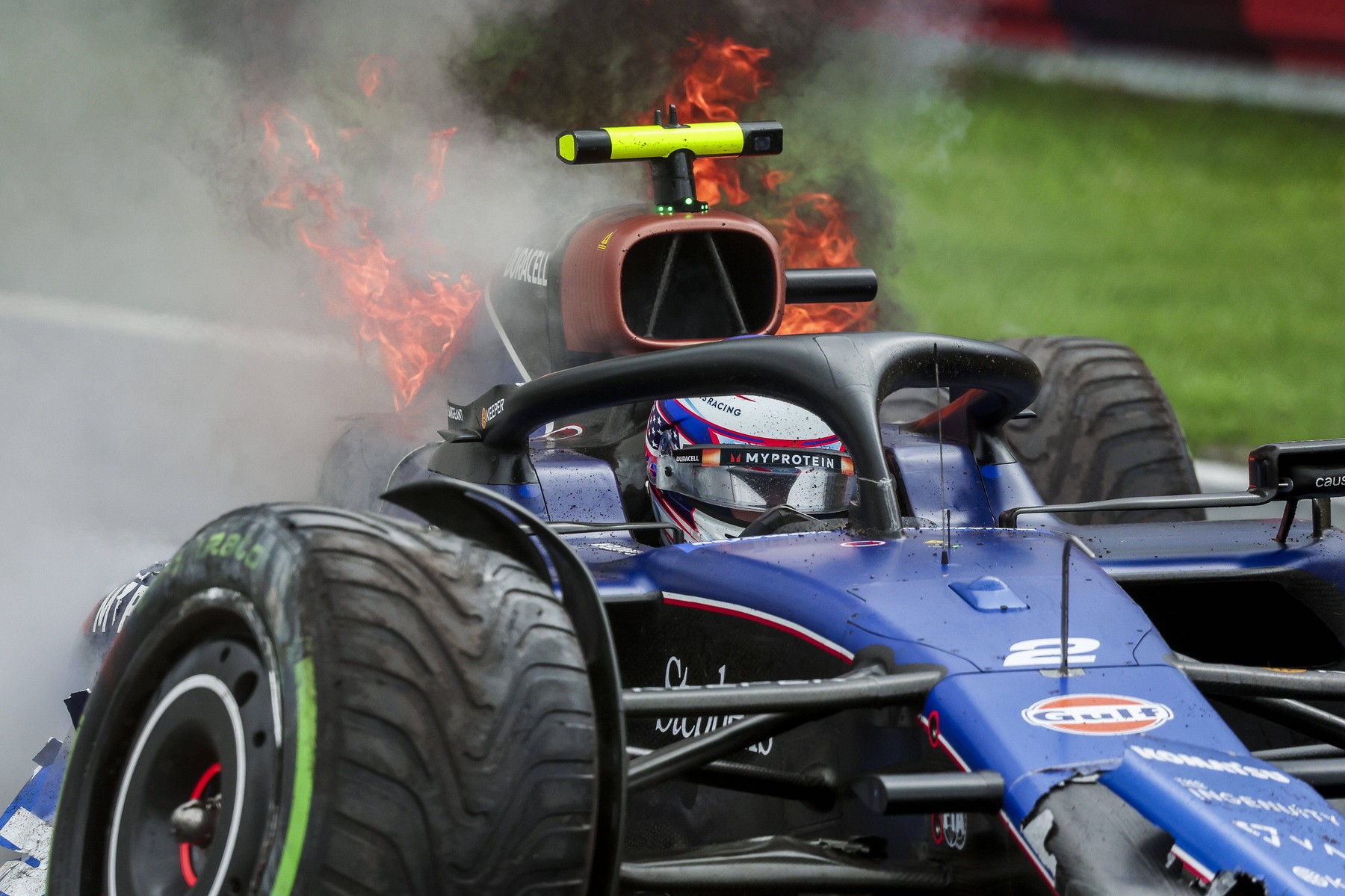 02 SARGEANT Logan usa, Williams Racing FW46, action, crash, accident, and fire, feu during the Formula 1 Heineken Dutch Grand Prix 2024, 15th round of the 2024 Formula One World Championship, WM, Weltmeisterschaft from August 23 to 25, 2024 on the Circuit Zandvoort, in Zandvoort, Netherlands - F1 - DUTCH GRAND PRIX 2024 DPPI/Panoramic 240824_R15_OLANDA_DP_FG008926_,Image: 901176721, License: Rights-managed, Restrictions: PUBLICATIONxNOTxINxFRAxBEL, Model Release: no, Credit line: FLORENT GOODEN / imago sportfotodienst / Profimedia