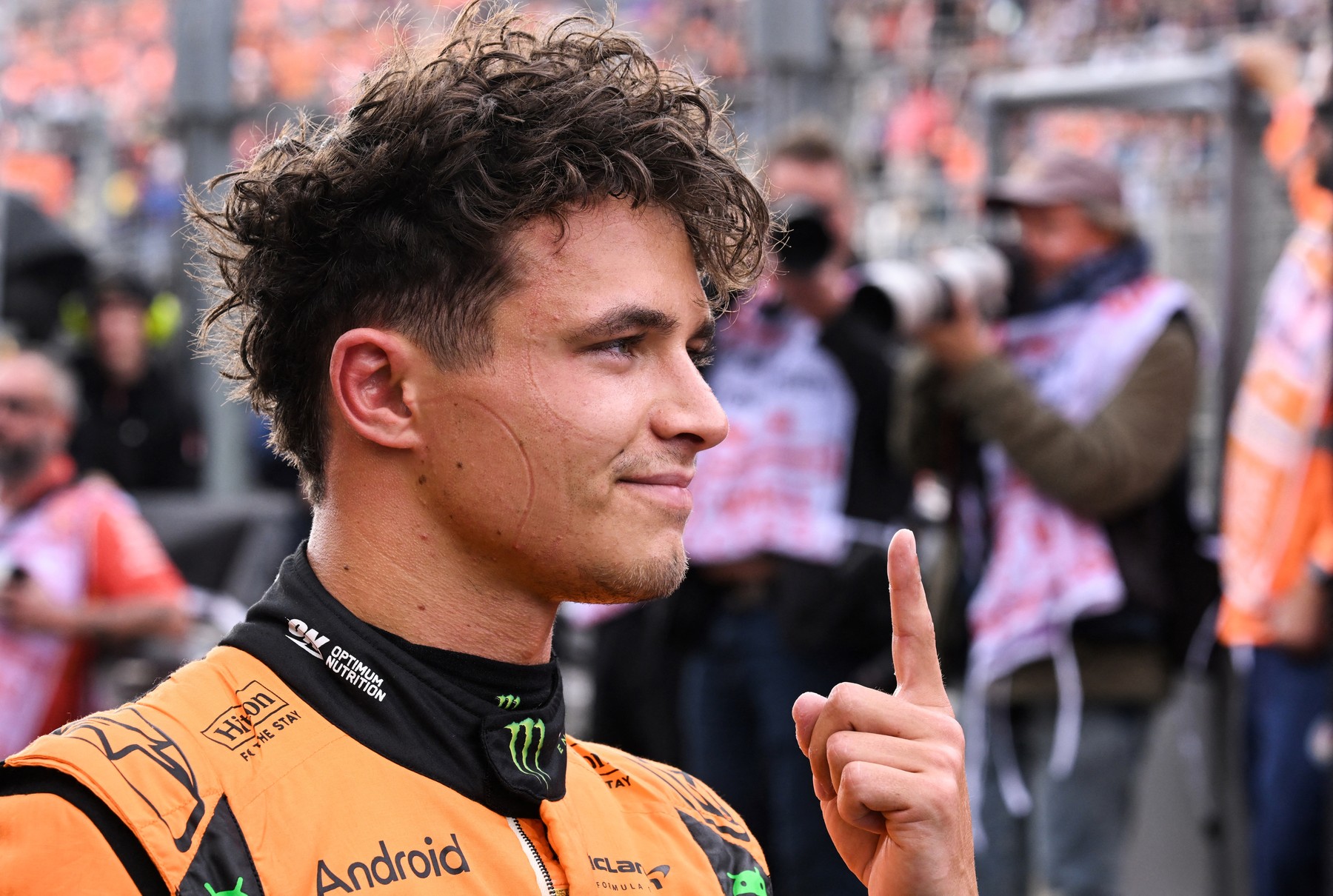 First McLaren's British driver Lando Norris reacts at the end of the qualifying session at The Circuit Zandvoort, western Netherlands, on August 24, 2024, ahead of the Formula One Dutch Grand Prix. The Formula One Zandvoort Grand Prix race will take place on August 25, 2024.,Image: 901217157, License: Rights-managed, Restrictions: , Model Release: no, Credit line: JOHN THYS / AFP / Profimedia