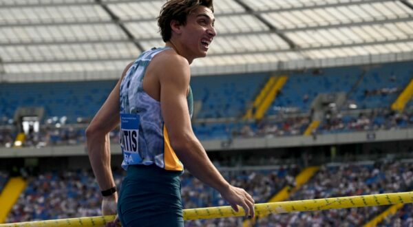 Sweden’s Armand Duplantis reacts after his jump during the men's pole vault event of the Silesia Diamond League athletics meeting in Chorzow, Poland, on August 25, 2024.,Image: 901444730, License: Rights-managed, Restrictions: , Model Release: no, Credit line: Sergei GAPON / AFP / Profimedia