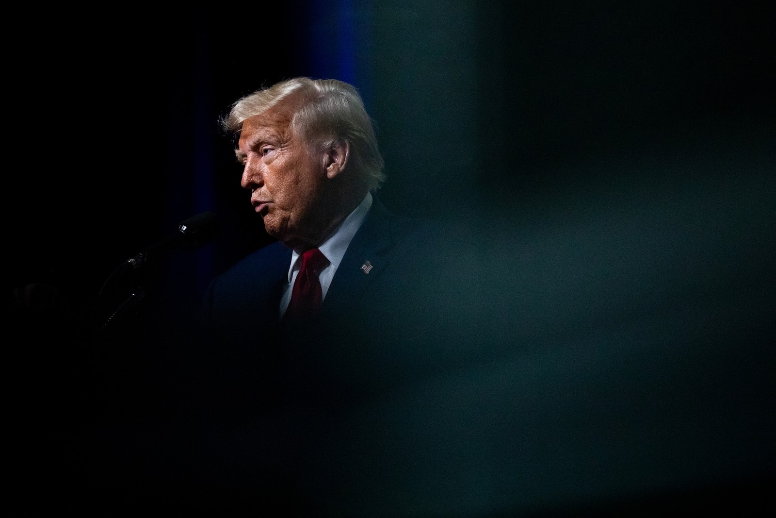 DETROIT, MICHIGAN - AUGUST 26: Republican presidential nominee, former U.S. President Donald Trump speaks during the National Guard Association of the United States' 146th General Conference & Exhibition at Huntington Place Convention Center on August 26, 2024 in Detroit, Michigan. Michigan's importance to the Trump re-election campaign has become front and center as he marks his eighth visit to the state this year, including an additional event in Eaton County on August 29th.   Emily Elconin,Image: 901686546, License: Rights-managed, Restrictions: , Model Release: no, Credit line: Emily Elconin / Getty images / Profimedia