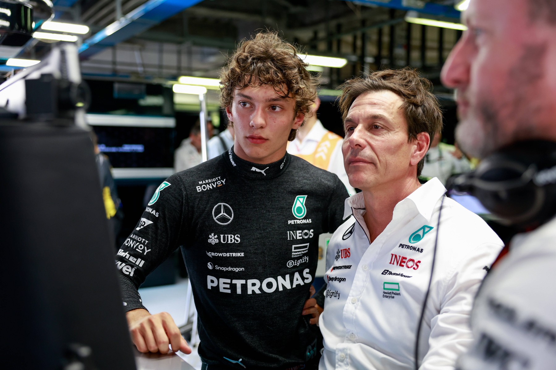 KIMI ANTONELLI Andrea ita, Junior Driver of Mercedes AMG F1 Team, portrait, WOLFF Toto aut, Team Principal & CEO of Mercedes AMG F1 Team, portraitduring the Formula 1 Pirelli Gran Premio dItalia 2024, Italian Grand Prix 2024, 16th round of the 2024 Formula One World Championship, WM, Weltmeisterschaft from August 30 to September 1, 2024 on the Autodromo Nazionale Monza, in Monza, Italy - F1 - ITALIAN GRAND PRIX 2024 DPPI/Panoramic F12024GP16ITA_JK516239,Image: 903355579, License: Rights-managed, Restrictions: PUBLICATIONxNOTxINxFRAxBEL, Model Release: no, Credit line: DPPI / imago sportfotodienst / Profimedia