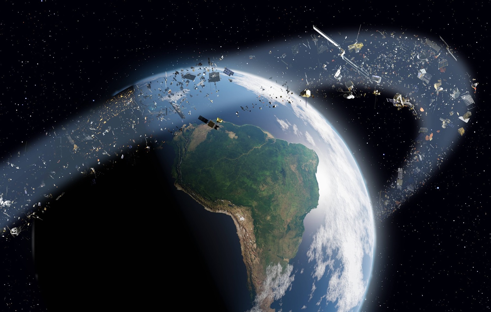 Space junk orbiting Earth, illustration Illustration of space junk orbiting the Earth. Space junk ranges from the remains of failed launches to defunct satellites and unsecured tools that drifted away from orbiting spacecrafts. It can cause harm or destruction to other objects travelling at high speeds in the low-Earth orbit, such as satellites and spacecrafts. *** Space junk orbiting Earth, illustration Illustration of space junk orbiting the Earth Space junk ranges from the remains of failed launches to defunct satellites and unsecured tools that drifted away from orbiting spacecrafts It can cause harm or destruction to other objects traveling at high speeds in the low Earth orbit, such as satellites and spacecrafts MARKxGARLICK/SCIENCExPHOTOxLIBRARY F038/6126  RECORD DATE NOT STATED,Image: 811818680, License: Rights-managed, Restrictions: imago is entitled to issue a simple usage license at the time of provision. Personality and trademark rights as well as copyright laws regarding art-works shown must be observed. Commercial use at your own risk.;PUBLICATIONxNOTxINxUKxFRAxUSAxCAN, Model Release: no, Credit line: Science Photo Library / imago stock&people / Profimedia