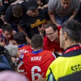  Real Madrid Jose Gimenez of Atletico de Madrid (L) and Koke of Atletico de Madrid (R) seen calming the fans during the LaLiga EA Sports match between Atletico de Madrid and Real Madrid CF at Cívitas Metropolitano on September 29, 2024 in Madrid, Spain. (Photo by: LGM Panoramic) FOOTBALL : Atletico de Madrid vs Real Madrid CF - LaLiga EA Sports - 29 09 2024 LGM Panoramic