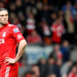 Liverpool's Andy Carroll is seen during their English Premier League soccer match against Arsenal at Anfield Stadium in Liverpool, England, Saturday, March 3, 2012. (AP Photo/Scott Heppell)