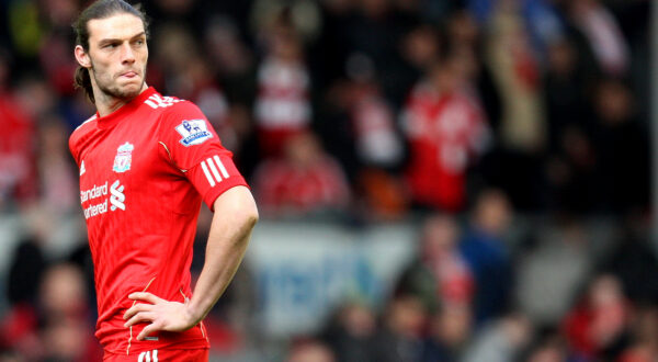 Liverpool's Andy Carroll is seen during their English Premier League soccer match against Arsenal at Anfield Stadium in Liverpool, England, Saturday, March 3, 2012. (AP Photo/Scott Heppell)