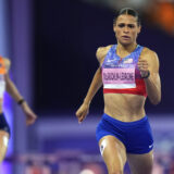 Sydney McLaughlin-Levrone, of the United States, wins the women's 400-meters hurdles final at the 2024 Summer Olympics, Thursday, Aug. 8, 2024, in Saint-Denis, France. (AP Photo/Petr David Josek)