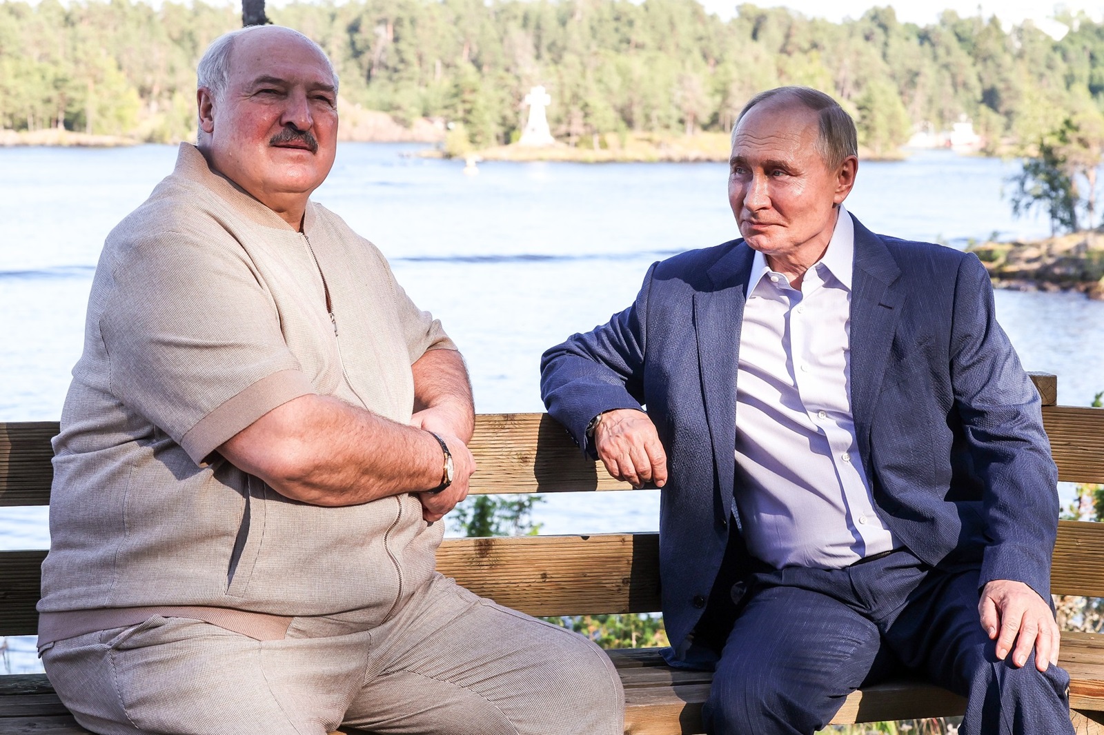 RUSSIA, REPUBLIC OF KARELIA - JULY 26, 2024: Russia's President Vladimir Putin (R) and Belarus' President Alexander Lukashenko talk after visiting the Chapel of the Valaam Icon of the Mother of God on Svetly Island. Alexander Kazakov/Russian Presidential Press and Information Office/TASS,Image: 892632885, License: Rights-managed, Restrictions: , Model Release: no, Credit line: Alexander Kazakov / TASS / Profimedia