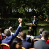 epa11566630 British Prime Minister Sir Keir Starmer takes questions after his speech in the Rose Garden of 10 Downing Street in London, Britain, 27 August 2024. The prime minister reflected on the riots the country experienced earlier in August and warned that 'things will get worse before we get better'. In the audience are around 50 members of the public that Starmer met whilst campaigning for the general election.  EPA/TOLGA AKMEN / POOL