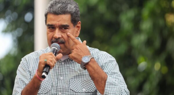 epa11570312 Venezuelan President, Nicolas Maduro, speaks to his followers in Caracas, Venezuela, 28 August 2024. Chavista supporters celebrated on 28 August in the streets of Venezuela the re-election of President Nicolas Maduro in the elections held a month ago, as Venezuelan opposition leader Maria Corina Machado also held a rally in Caracas protesting against the official results of Venezuela's presidential elections, and claiming the victory of Edmundo Gonzalez Urrutia.  EPA/MIGUEL GUTIERREZ