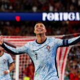 epa11588099 Cristiano Ronaldo of Portugal celebrates scoring the 2-0 goal, and his 900th career goal, during the UEFA Nations League group A soccer match between Portugal and Croatia, in Lisbon, Portugal, 05 September 2024.  EPA/JOSE SENA GOULAO