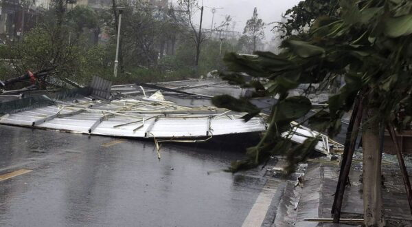 epa11590854 A handout photo made available by Vietnam News Agency shows debris on a street as typhoon Yagi makes landfall, in Quang Ninh province, Vietnam, 07 September 2024. Typhoon Yagi, Asia's most powerful storm so far this year, made landfall in northern Vietnam on 07 September with wind speeds up to 149 kilometers per hour, according to the National Centre for Hydro-Meteorological Forecasting.  EPA/VIETNAM NEWS AGENCY/HANDOUT VIETNAM OUTHANDOUT EDITORIAL USE ONLY/NO SALES