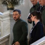 epa11590853 Ukrainian President Volodymyr Zelensky (C) leaves after attending the 50th Ambrosetti Forum, in Cernobbio, Italy, 07 September 2024. The international economic conference runs under the theme 'Intelligence on the World, Europe, and Italy' from 06 to 08 September 2024. The annual forum sees the participation of heads of state and government, EU institutions representatives, ministers, Nobel prize winners and businessmen from around the world to discuss current issues that have a major impact on the global economy and society.  EPA/MATTEO BAZZI