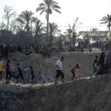 epa11595771 Palestinians search for missing people under the rubble following Israeli airstrikes on a designated humanitarian zone of Al-Mawasi, west of Khan Younis, southern Gaza Strip, 10 September 2024. According to Gaza’s civil emergency service, at least forty people were killed and more than 60 injured, with many still trapped under the rubble, following the Israeli army's airstrikes early on 10 September. The Israeli army said it targeted a Hamas command center in the Al-Mawasi area.  EPA/HAITHAM IMAD