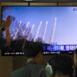 epa11599257 People watch the news at a station in Seoul, South Korea, 12 September 2024. According to South Korea's Joint Chiefs of Staff (JCS), North Korea launched several ballistic missiles into the East Sea on 12 September.  EPA/JEON HEON-KYUN