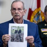 epa11606772 West Palm Beach Sheriff Task Force Contact Sheriff Ric L. Bradshaw shows a picture of an AK-style rifle with a scope, and bags found by the Secret Service at the Trump International Golf Club in in West Palm Beach, Florida, USA on 15 September 2024. According to the FBI, they are following an investigation of what appears to be an attempted assassination of Former President Donald Trump. Palm Beach County Sheriff Ric Bradshaw said the US Secret Service agents found a man pointing an AK-style rifle with a scope into the club as Trump was on the course.  EPA/CRISTOBAL HERRERA-ULASHKEVICH