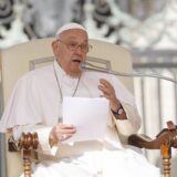 epa11611047 Pope Francis reacts leads the weekly General Audience in Saint Peter's Square, Vatican City, 18 September 2024.  EPA/FABIO FRUSTACI