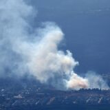 epa11611961 Smoke rises as a result of projectiles fired from southern Lebanon over Kiryat Shmona, northern Israel, 18 September 2024. The Israeli military stated that several missiles fired from Lebanon crossed into Israeli territory and were intercepted by the Iron Dome air defense system.  EPA/ATEF SAFADI