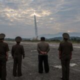 epa11613076 A photo released on 19 September 2024 by the official North Korean Central News Agency (KCNA) shows North Korean Kim Jong Un (C) overseeing the test fire of a new-type tactical ballistic missile Hwasongpho-11-Da-4.5 and an improved strategic cruise missile at an undisclosed location in North Korea, 18 September 2024. According to KCNA, North Korea successfully test-fired the new-type tactical ballistic missile and an improved strategic cruise missile on the same day. The new-type tactical ballistic missile, equipped with a 4.5-ton super-large conventional warhead, was tested to verify its accuracy at a medium range of 320 km and assess the explosive power of the warhead.  EPA/KCNA  EDITORIAL USE ONLY