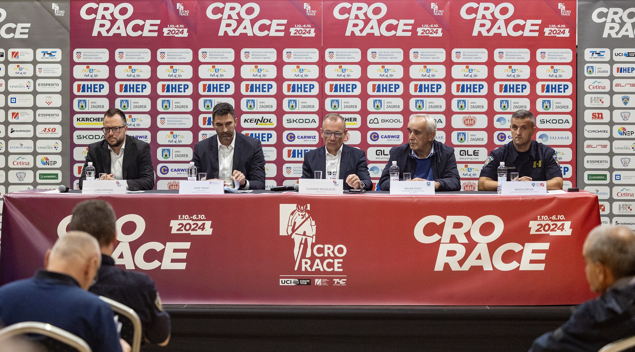 Zagreb, 24.9.2024 - Konferencija za medije povodom biciklističkog CRO Racea. Na slici Luka Mišović, Josip Pavić, Vladimir Miholjević, Milan Čolić i Nikola Milas.
Foto Hina/ Dario GRZELJ/ dag