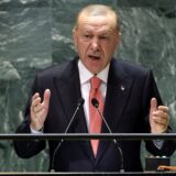 epa11622511 Turkish President Recep Tayyip Erdogan speaks during the General Debate of the 79th session of the United Nations General Assembly at United Nations Headquarters in New York, New York, USA, 24 September 2024. The annual high-level General Debate gathers world leaders from 24 to 28 September, and 30 September under the theme, 'Leaving no one behind: acting together for the advancement of peace, sustainable development and human dignity for present and future generations'.  EPA/JUSTIN LANE