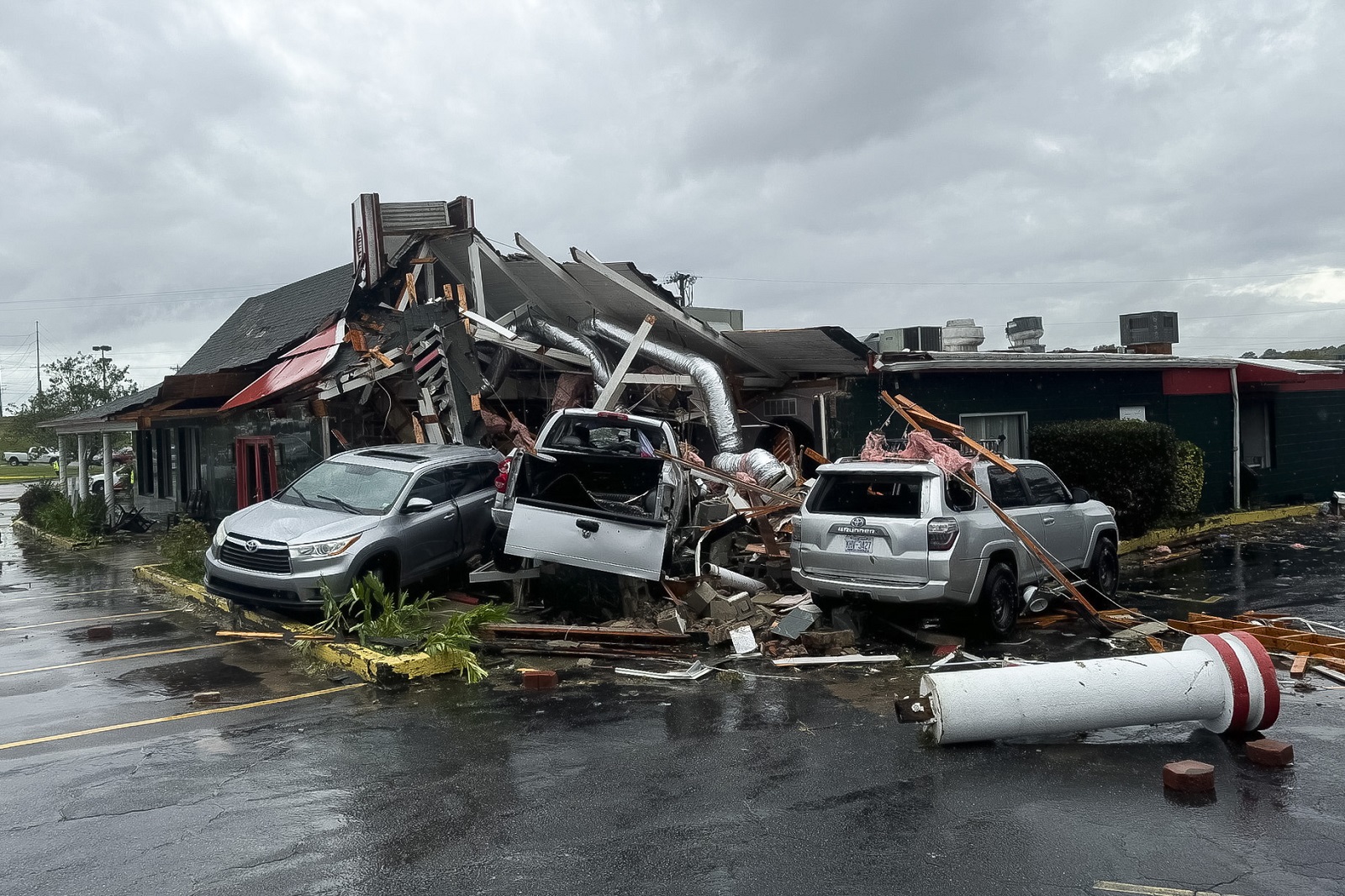 epa11632570 A handout photo made available by the City of Rocky Mountain, North Carolina showing damage caused by the storm that started as Hurricane Helene in Rocky Mountain, North Carolina, USA, on 27 September 2024 (Issued on 29 September 2024). Many parts of the southeastern portion of the United States, including western North Carolina and Tennessee, have been affected by the heavy rains and wind brought by the storm, which has killed at least 64 people.  EPA/CITY OF ROCKY MOUNTAIN / HANDOUT HANDOUT EDITORIAL USE ONLY/NO SALES