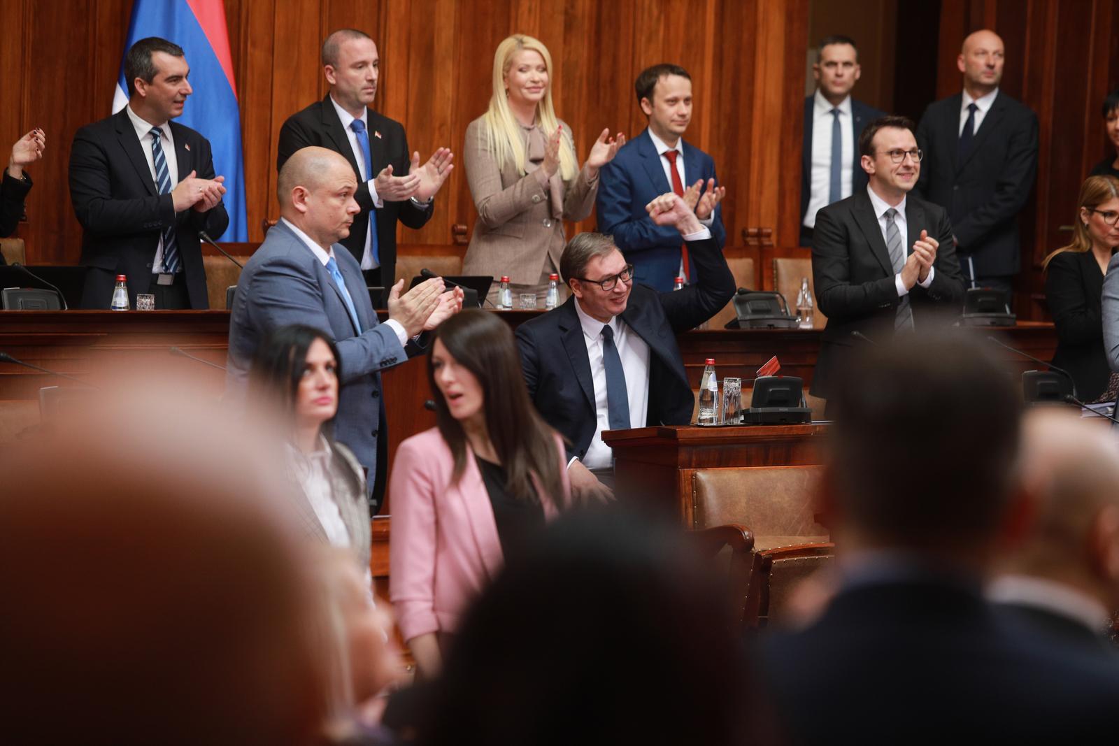 03, February, 2023, Belgrade - The plenary session on Kosovo and Metohija continued in the House of the National Assembly, attended by the President of Serbia, Aleksandar Vucic. Aleksandar Vucic. Photo: Milos Tesic/ATAImages

03, februar, 2023, Beograd - U Domu narodne skupstine je nastavljena plenarna sednica o Kosovu i Metohiji kojoj prisustvuje i predsednik Srbije Aleksandar Vucic.  Photo: M.M./ATAImages/PIXSELL