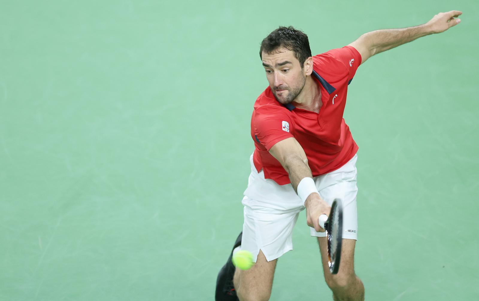 03.02.2024., Varazdin - Davis Cup susret Hrvatske i Belgije, mec Marin Cilic - Zizou Bergs. Photo: Sanjin Strukic/PIXSELL