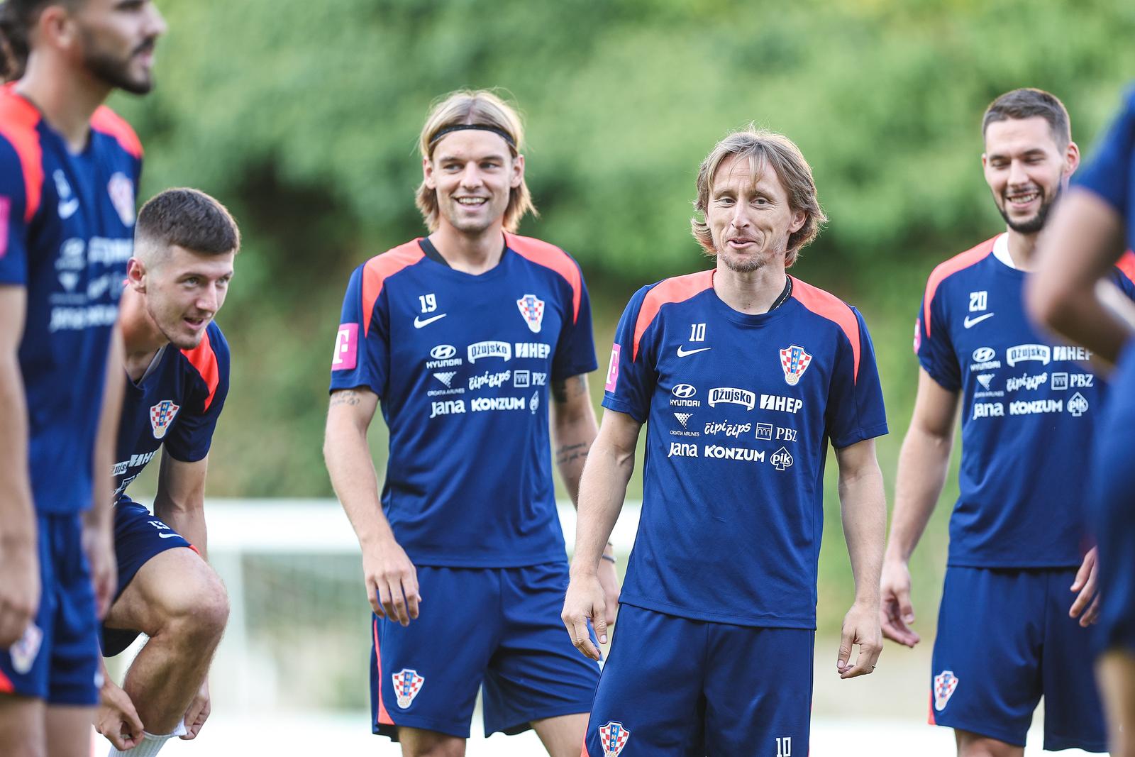 03.09.2024., Zagreb - Trening hrvatske nogometne reprezentacije na terenu Hitrec Kacijan. Petar Sucic, Luka Modric, Borna Sosa, Marko Pjaca Photo: Slavko Midzor/PIXSELL