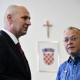 4.4.2024., Zagreb - Predstavljanje liste kandidata Domovinskog pokreta i koalicijskih partnera za I. Izbornu jedinicu na celu s  Mislavom Kolakusicem (Pravo i pravda), za II. Izbornu jedinicu na celu s Tomislavom Josicem (Domovinski pokret) i za VI. Izbornu jedinicu na celu s Igorom Peternelom (Domovinski pokret). Mislav Kolakusic i Zlatko Hasanbegovic Photo: Josip Regovic/PIXSELL