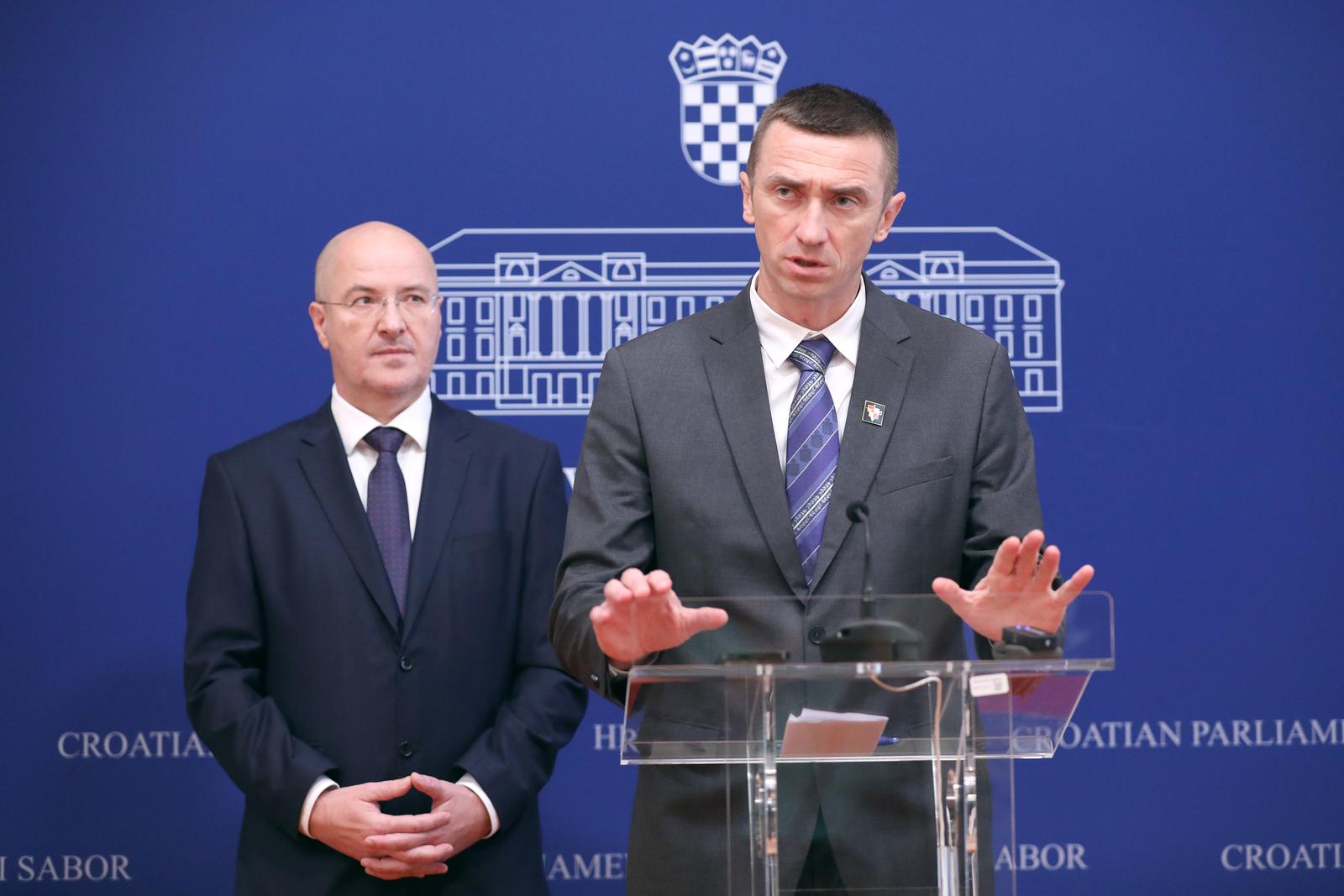 06.07.2023., Zagreb - Na konferenciji za medije odrzanoj u Saboru o temi "4. Pride Ride odrzan u zagrebackom Sigetu“ govorili su Ivan Penava i Mario Radic.  Photo: Patrik Macek/PIXSELL