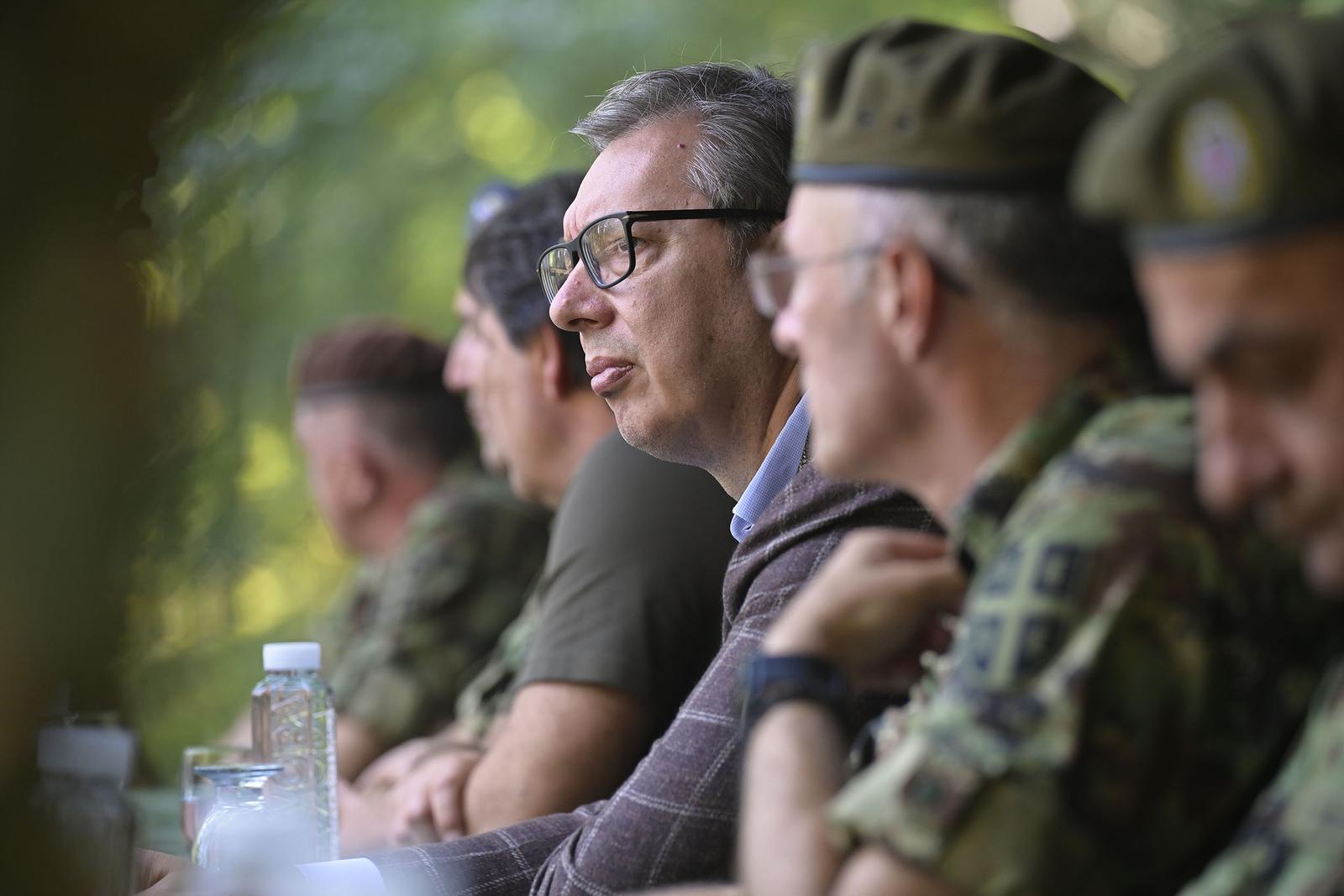 05, September, 2024, Loznica - Tactical training of special units of the Serbian Army "Drina 2024" was held in the area of ​​the Gucevo mountain. Aleksandar Vucic. Photo: Marijana Jankovic/Ministarstvo odbrane i vojske Srbije/ATAImages

05, septembar, 2024, Loznica  - Odrzana takticka vezba specijalnih jedinica  Vojske Srbije "Drina 2024" u rejonu planine Gucevo. Photo: Marijana Jankovic/Ministarstvo odbrane i vojske Srbije/ATAImages Photo: Ministarstvo odbrane i vojske Srbije/ATAImages/PIXSELL