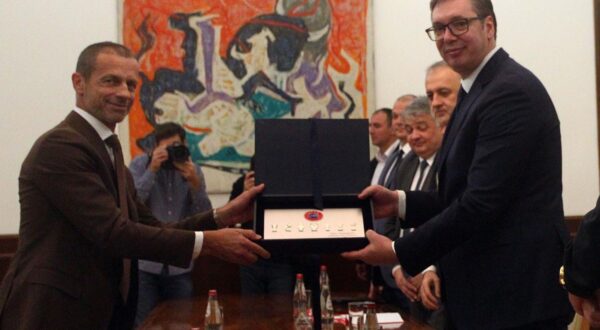 13, January, 2023, Belgrade - The President of the Republic of Serbia, Aleksandar Vucic, met with the President of UEFA, Aleksandar Ceferin, in the building of the General Secretariat of the President of the Republic. Aleksandar Vucic, Aleksandar Cefe