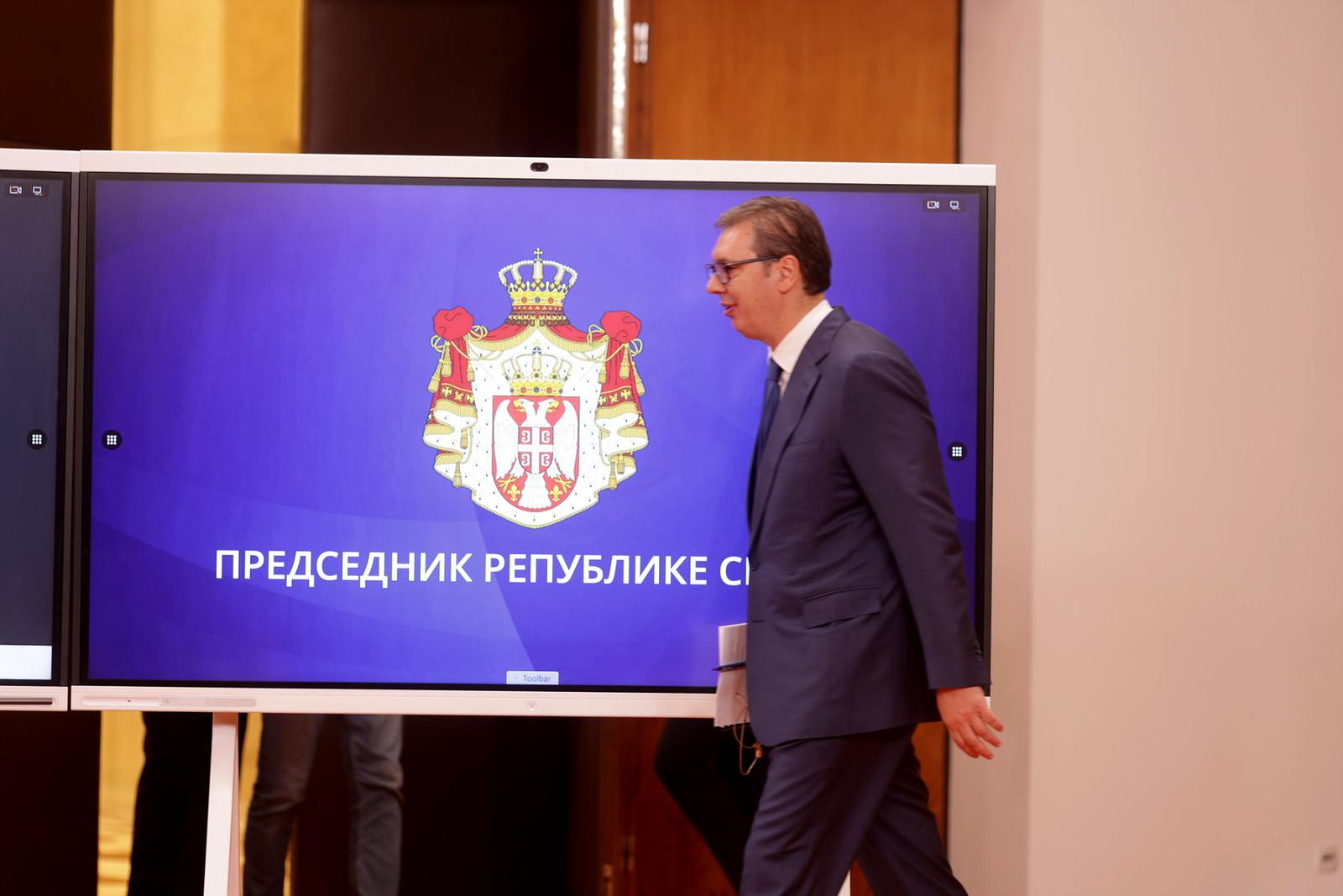 13, September, 2024, Belgrade - The President of the Republic of Serbia, Aleksandar Vucic, addressed the citizens in the Palace of Serbia regarding the situation in Kosovo and Metohija. Aleksandar Vucic. Photo: M.M./ATAImages

13, septembar, 2024, Beograd - Predsednik Republike Srbije Aleksandar Vucic se u Palati Srbija obratio se gradjanima povodom situacije na Kosovu i Metohiji. Photo: M.M./ATAImages Photo: M.M./PIXSELL