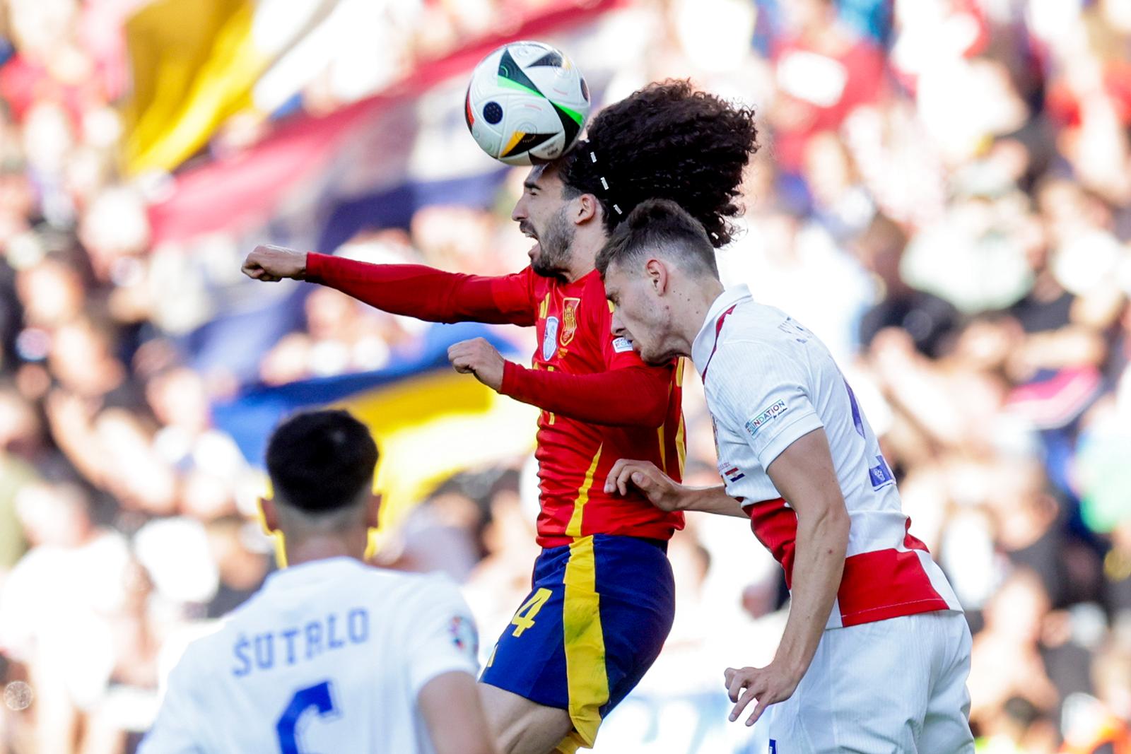 15.06.2024., Olimpijski stadion, Berlin, Njemacka - Europsko prvenstvo 2024., skupina B, 1. kolo, Spanjolska - Hrvatska. Marc Cucurella, Josip Stanisic Photo: Luka Stanzl/PIXSELL