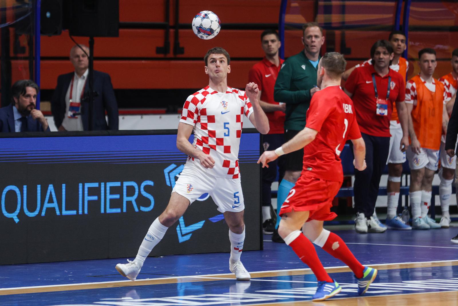 16.04.2024., KC Drazen Petrovic, Zagreb - Druga utakmica dodatnih kvalifikacija za plasman na Svjetsko prvenstvo u futsalu, Hrvatska - Poljska. Niko Vukmir Photo: Luka Stanzl/PIXSELL