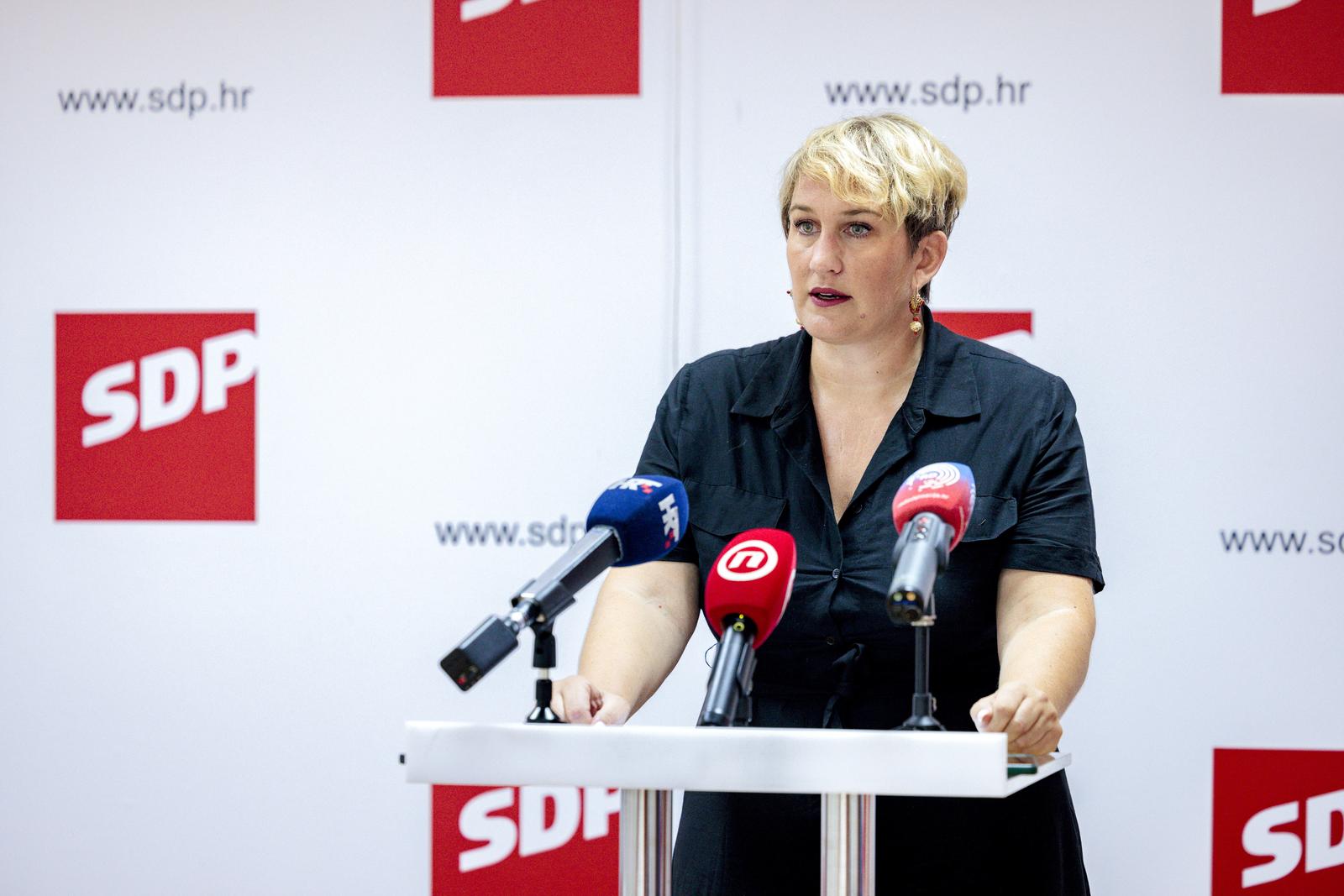 16.08.2024., Split - Konferencija za medije SDP-a povodom tragicnih dogadjaja u Jadroliniji.  Ivana Markovic Photo: Zvonimir Barisin/PIXSELL