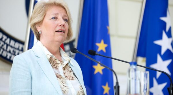 20.05.2024., Sarajevo, Bosna i Hercegovina - Konferencija za medije zamjenika ministra vanjskih poslova BiH Josipa Brkica i drzavne tajnice za Europu Ministarstva vanjskih i europskih poslova Republike Hrvatske Andreje Metelko-Zgombic nakon sastanka. Photo: Armin Durgut/PIXSELL